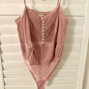 Free People Pink Lace Bodysuit